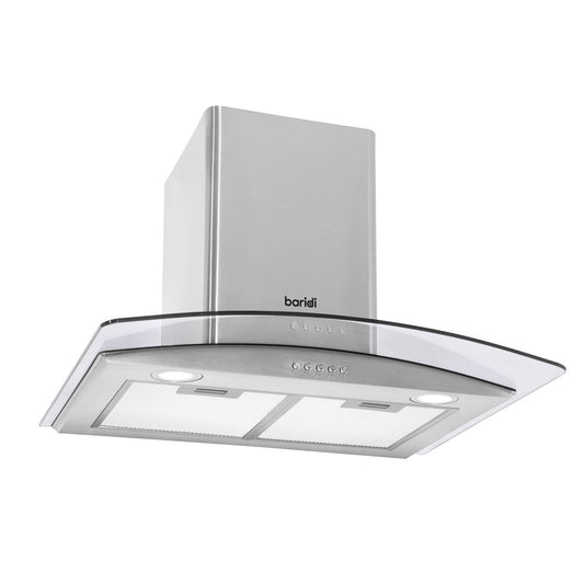 Baridi 60cm Curved Glass Cooker Hood Carbon Filters LED Lights Stainless DH128