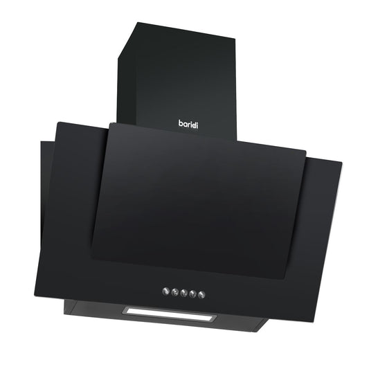 Baridi 60cm Angled Chimney Cooker Hood Carbon Filter LED Lamp Black Glass DH129