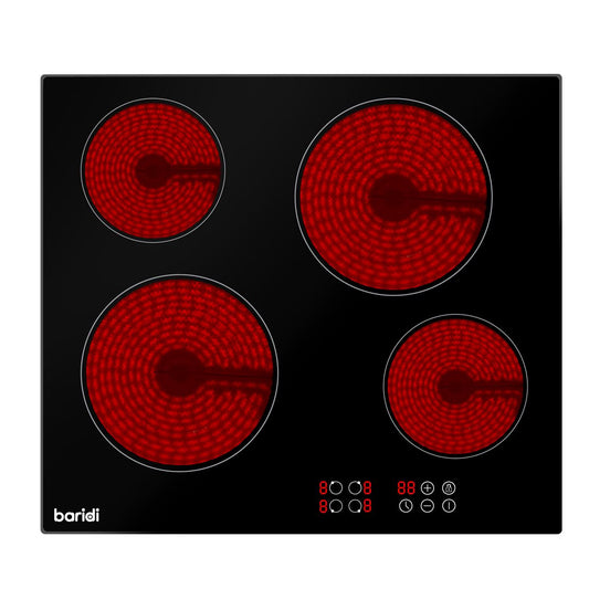 Baridi Built In Ceramic Hob 4 Cooking Zone Black Glass 6000W Touch Control DH131