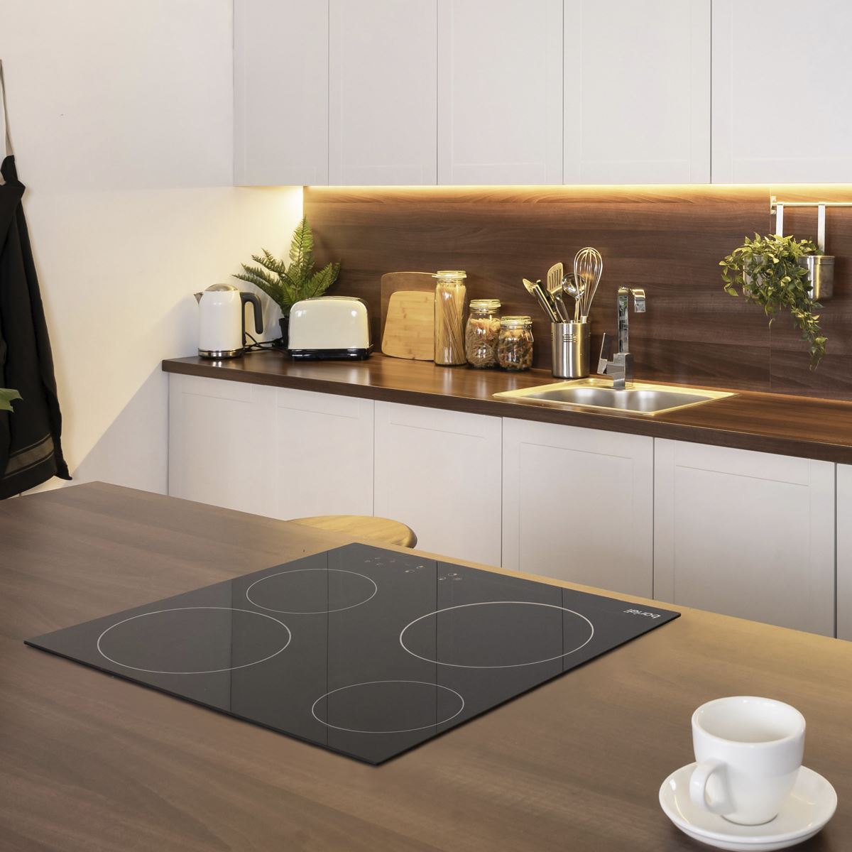 Baridi Built In Ceramic Hob 4 Cooking Zone Black Glass 6000W Touch Control DH131