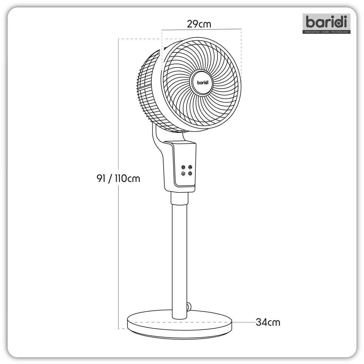 Sealey Baridi Pedestal Fan with Remote Control & 12hr Timer 12" - Grey DH141