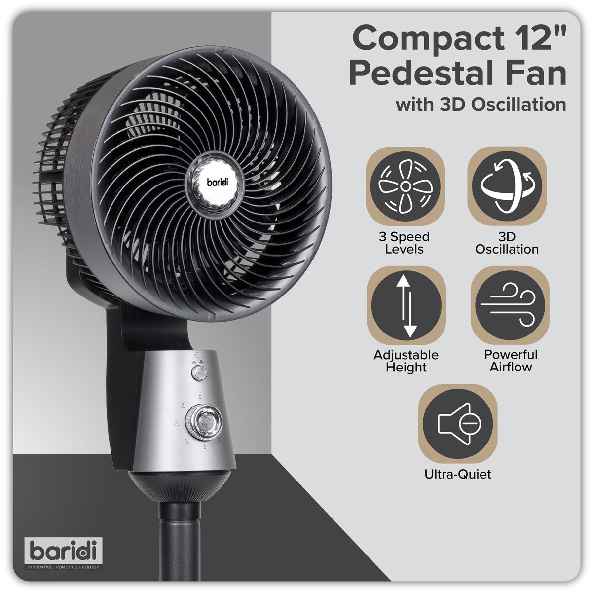 Sealey Baridi Pedestal Fan with Manual Control 10" - Grey DH142