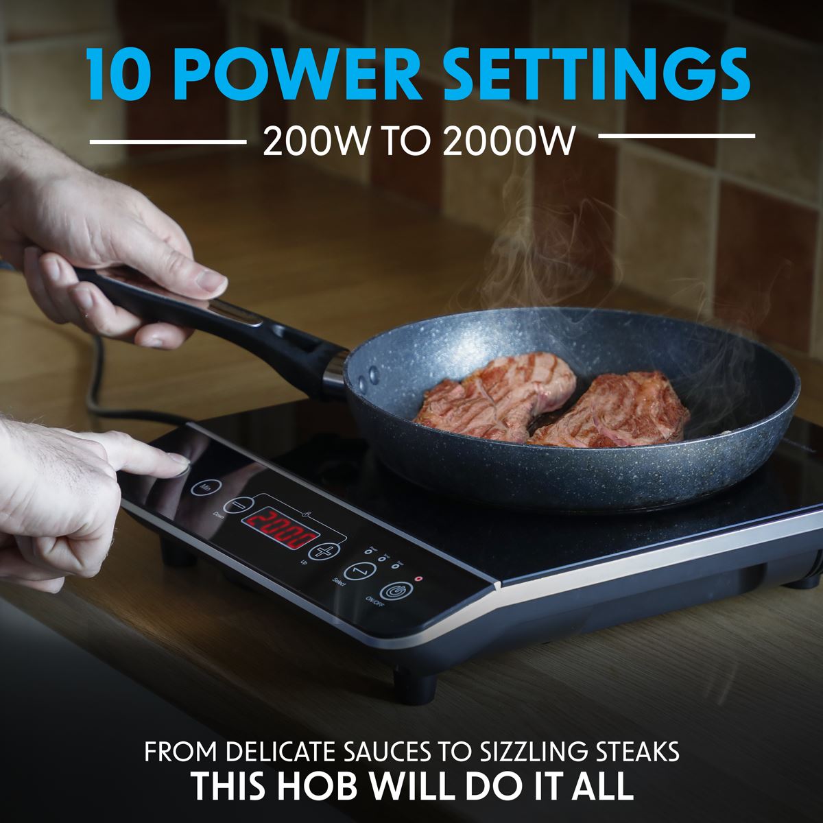 Baridi Induction Hob Single Zone 13A Plug 10 Settings 200W-2000W Black DH145