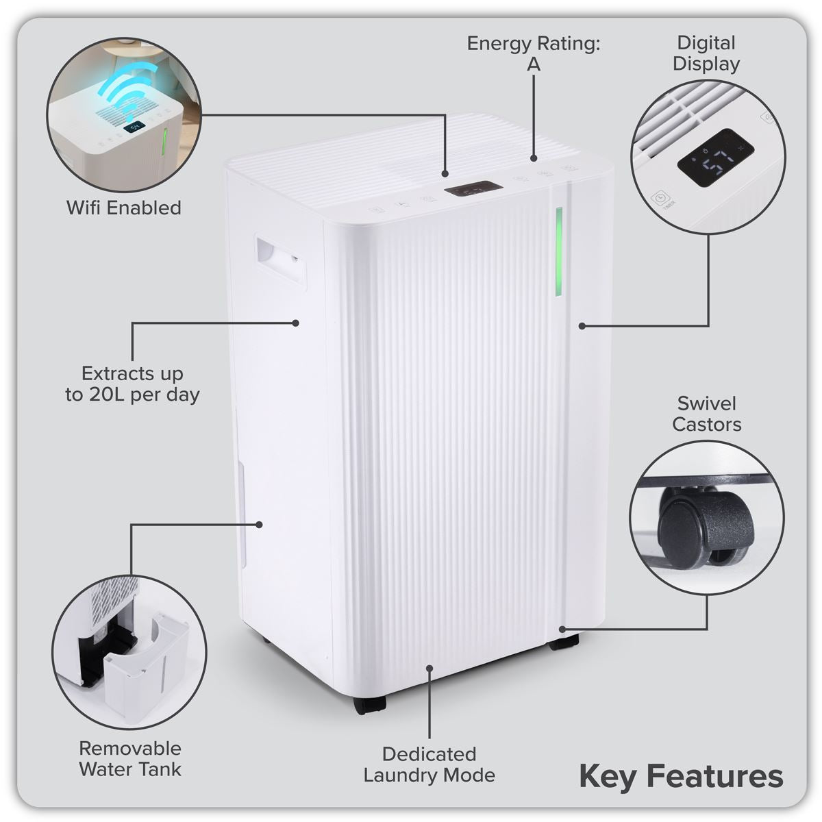 Sealey Baridi Dehumidifier Digital Display & 24hr Timer 12L White 230V DH147