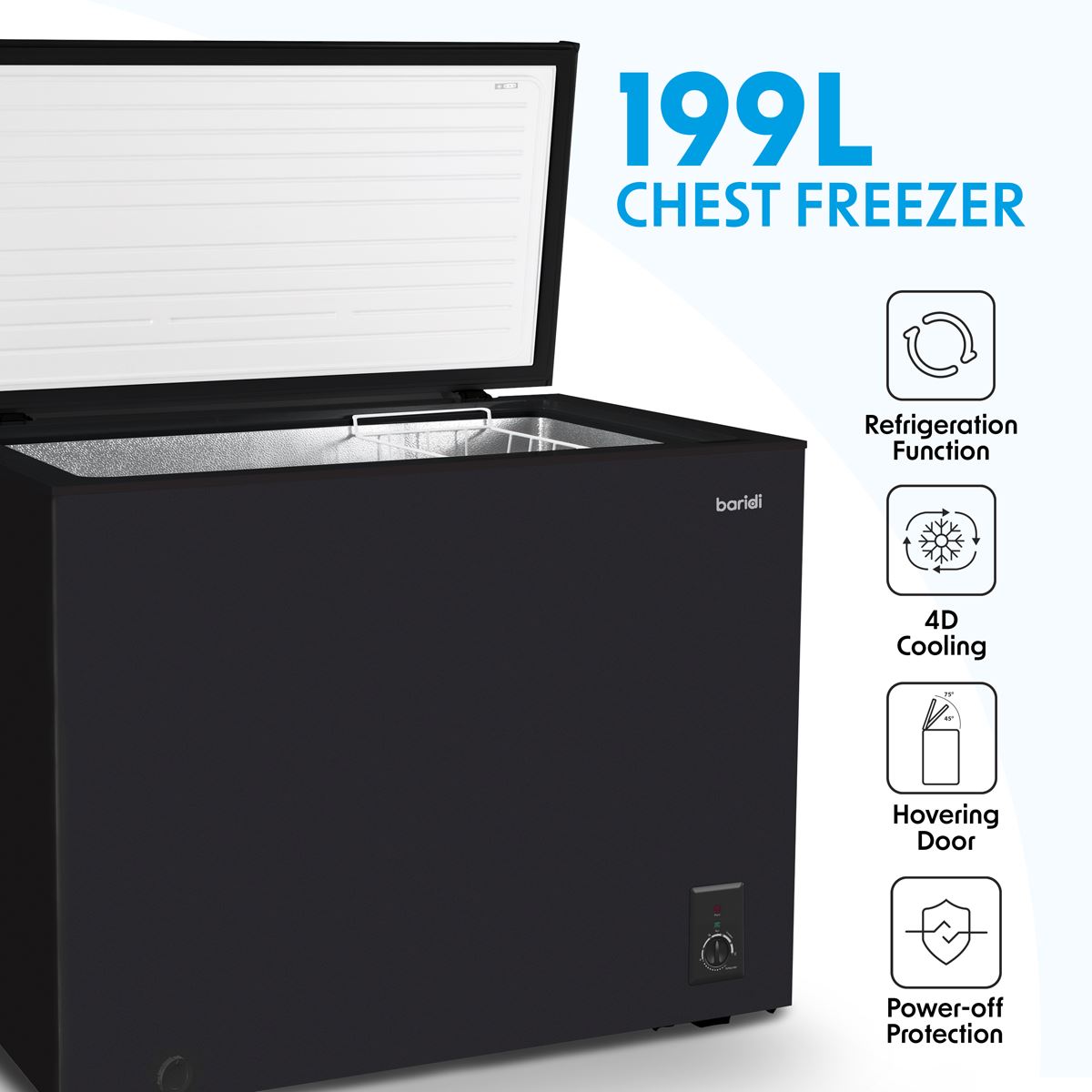 Sealey Baridi Chest Freezer 199L -12 to -24 C Adjustable Thermostat Black DH151