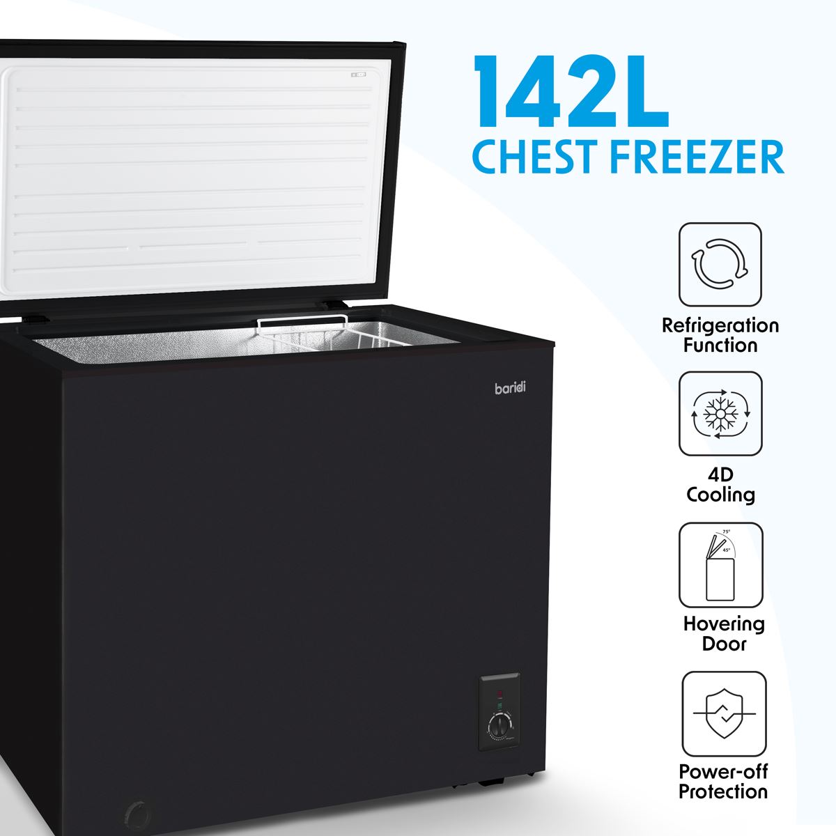 Sealey Baridi Chest Freezer 142L -12 to -24C Adjustable Thermostat Black DH152