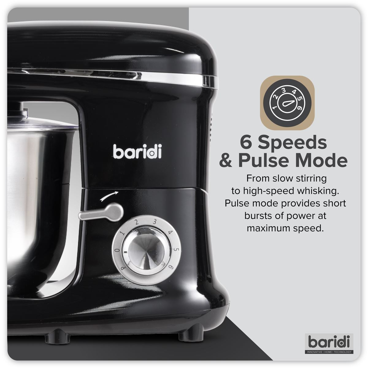Sealey Baridi 1500W Stand Food Mixer with Accessories 6L Black 230V -50Hz DH173