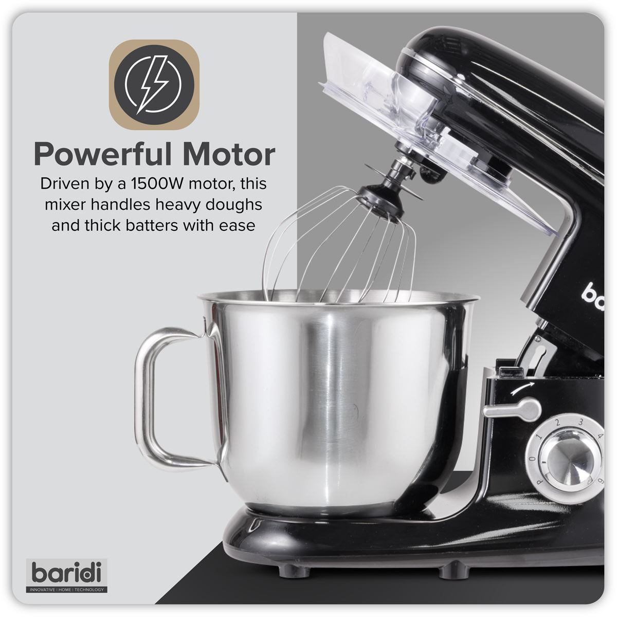 Sealey Baridi 1500W Stand Food Mixer with Accessories 6L Black 230V -50Hz DH173