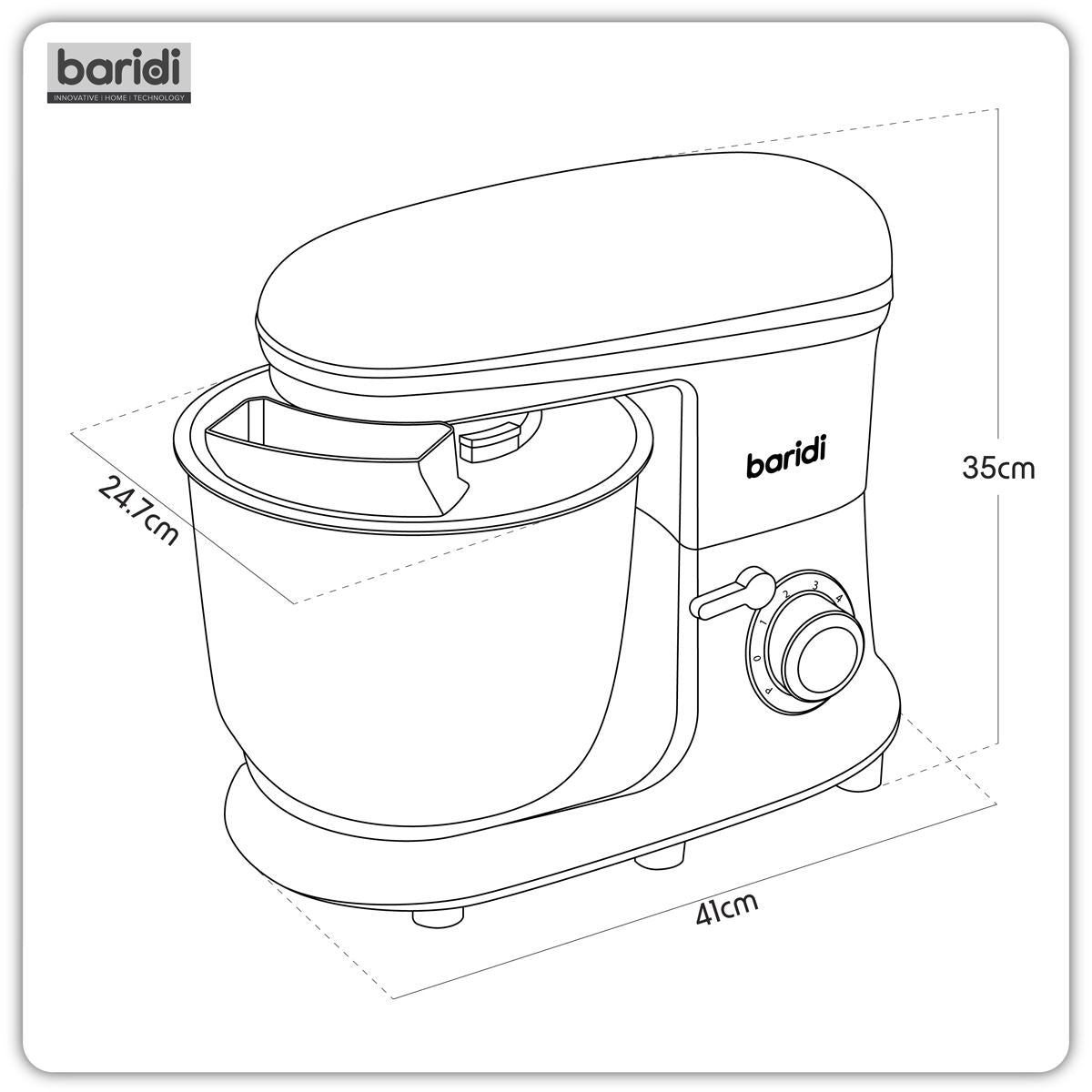 Sealey Baridi 1800W Stand Food Mixer with Accessories 8L Black DH174