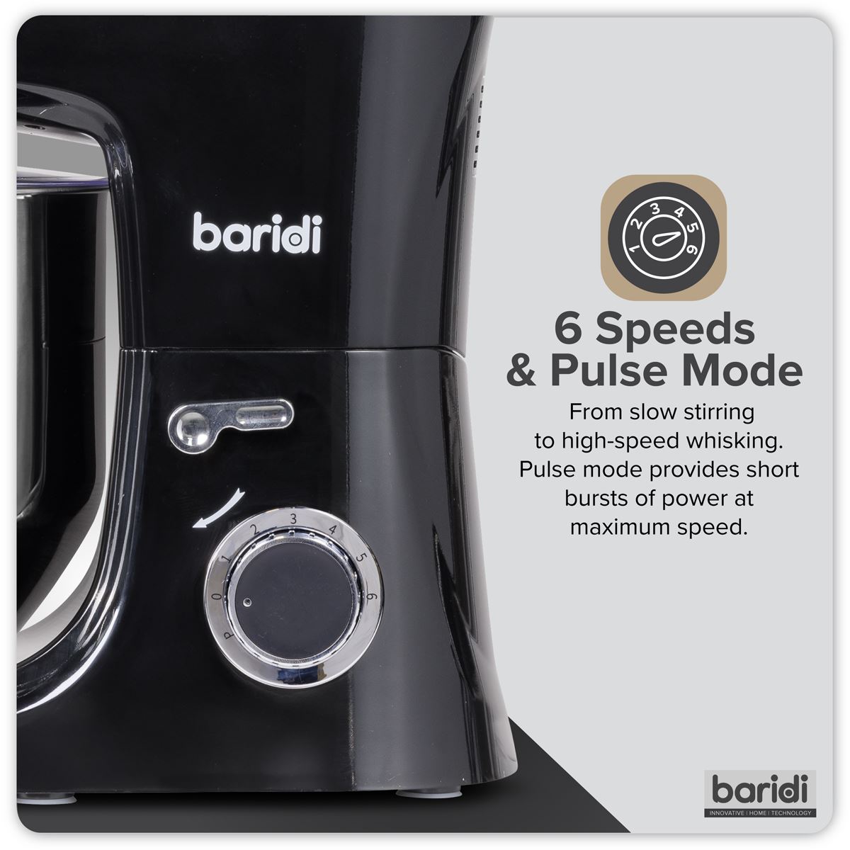 Sealey Baridi 1800W Stand Food Mixer with Accessories 8L Black DH174