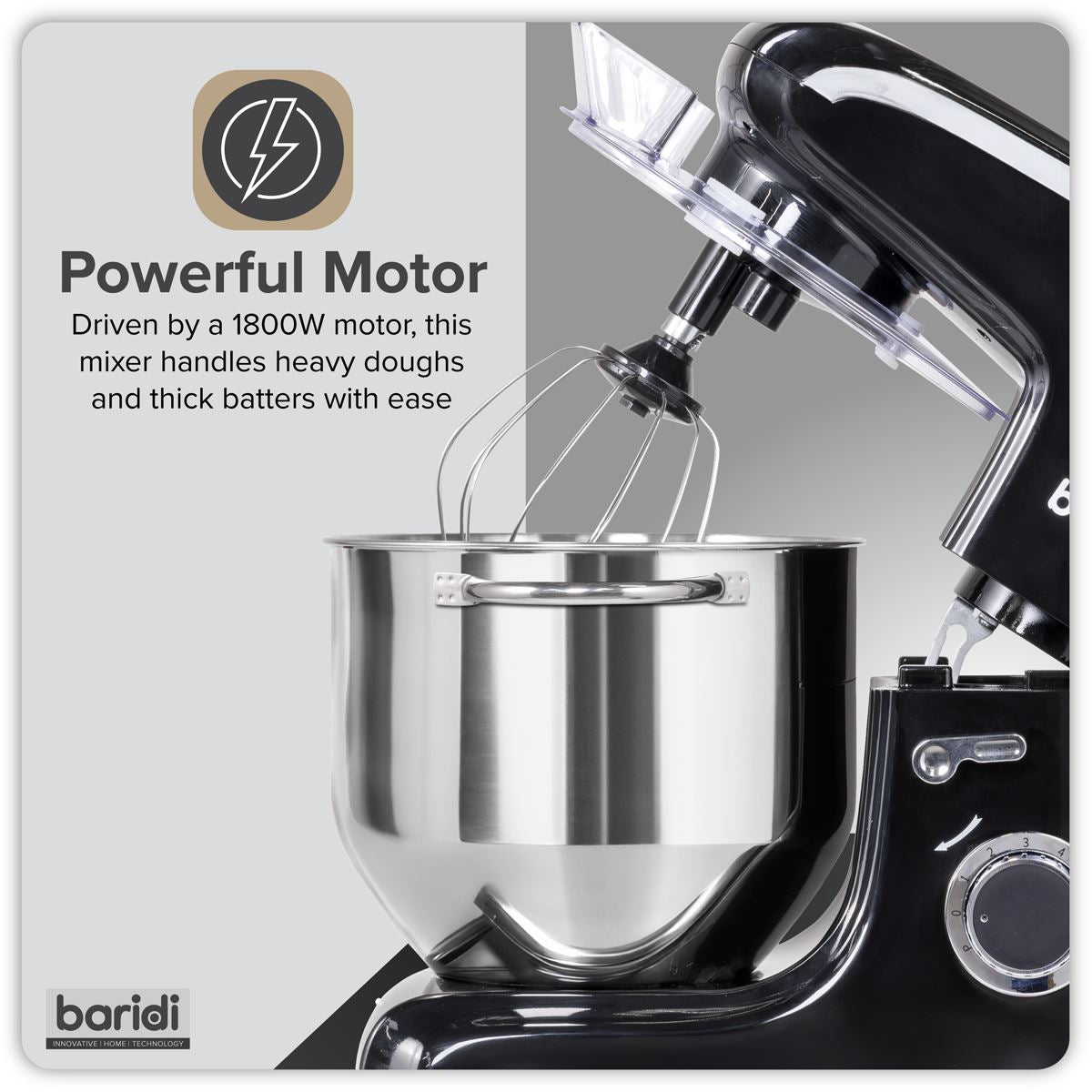 Sealey Baridi 1800W Stand Food Mixer with Accessories 8L Black DH174