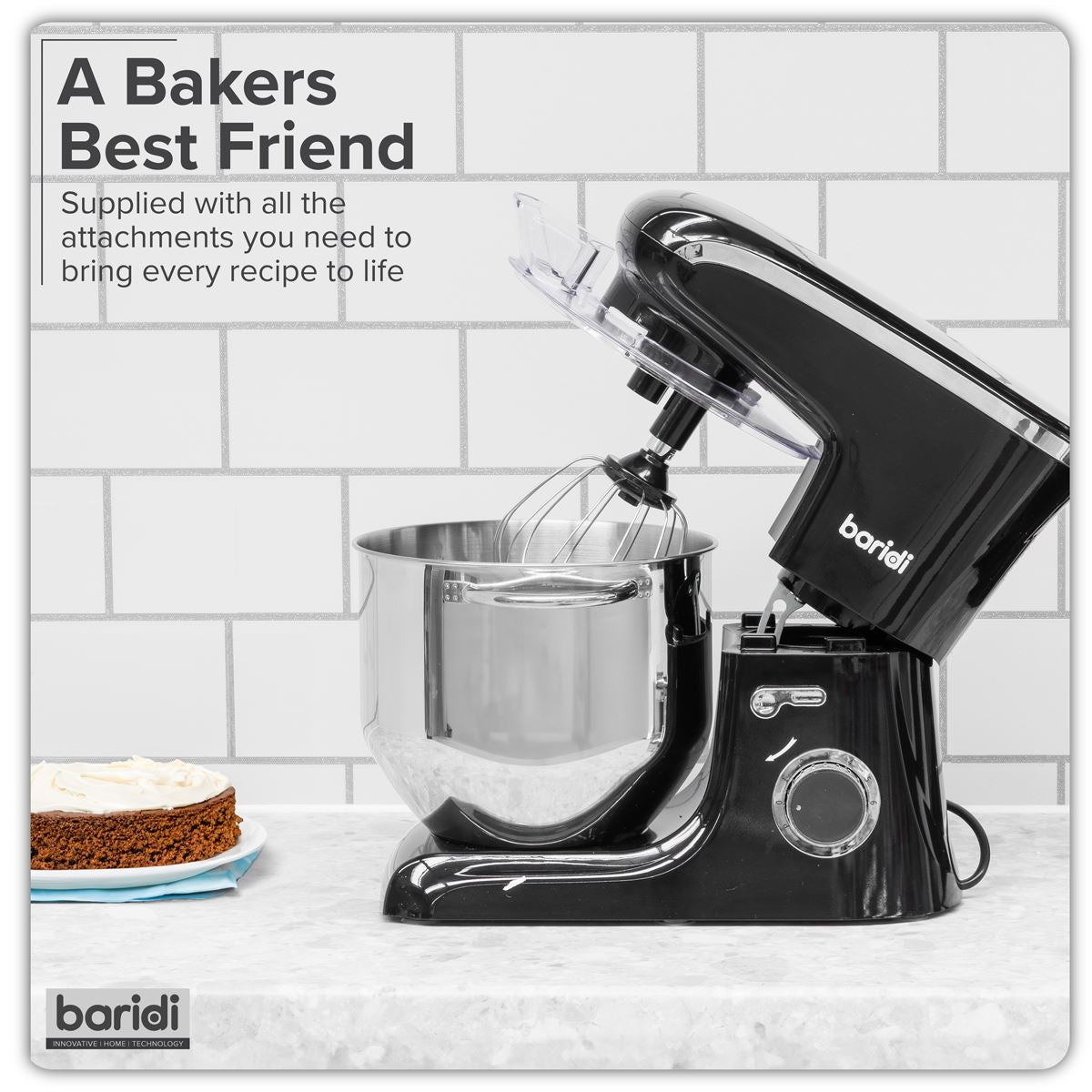 Sealey Baridi 1800W Stand Food Mixer with Accessories 8L Black DH174