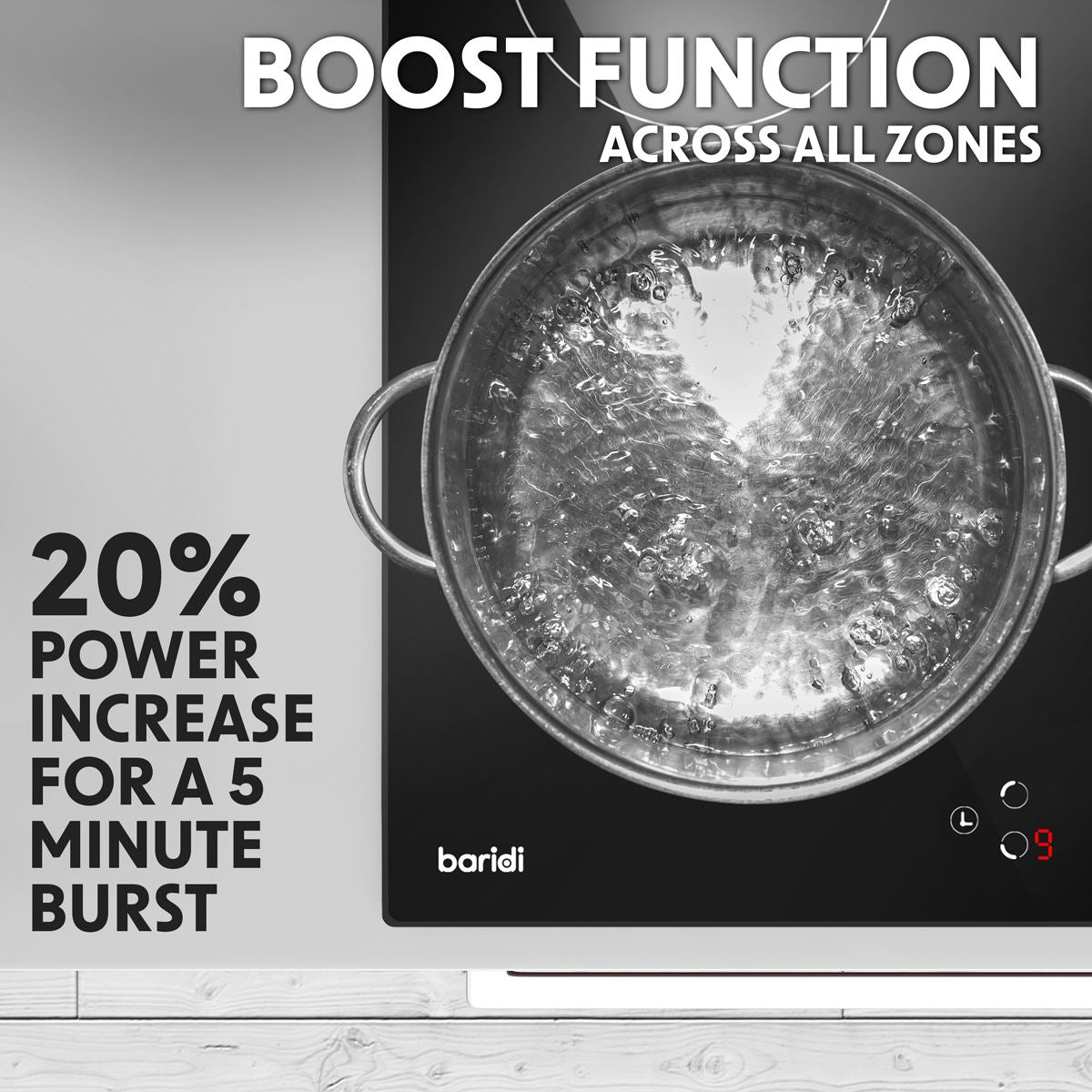 Sealey Baridi 60cm Built-In Induction Hob with 4 Cooking Zones, 2800W, Boost Function, 9 Power Levels, Touch Control, Timer, supplied with 13A Plug DH177