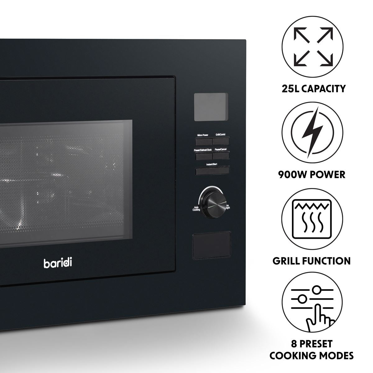 Baridi 25L Integrated Microwave Oven with Grill 900W Sensor Touch Black DH198