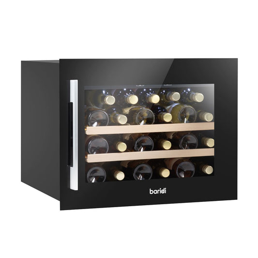 Baridi 60cm Built In 28 Bottle Wine Cooler Beech Wood Shelves Black DH205