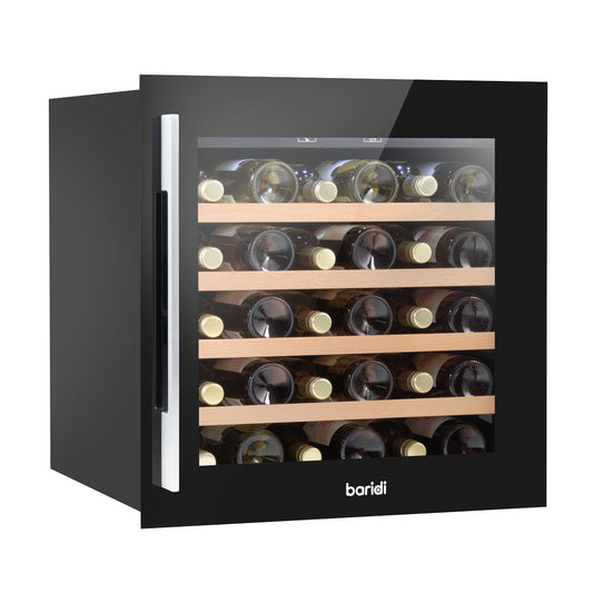 Baridi 60cm Built In 36 Bottle Wine Cooler Beech Wood Shelves Black DH206