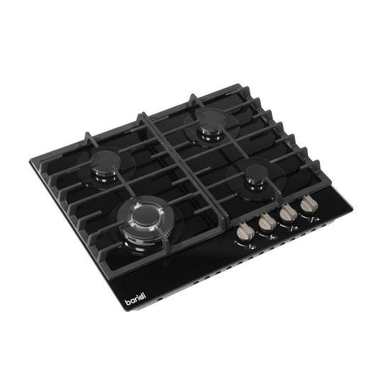 Baridi Gas Hob with 4 Cooking Zones 60cm Black High Performance Burners DH226