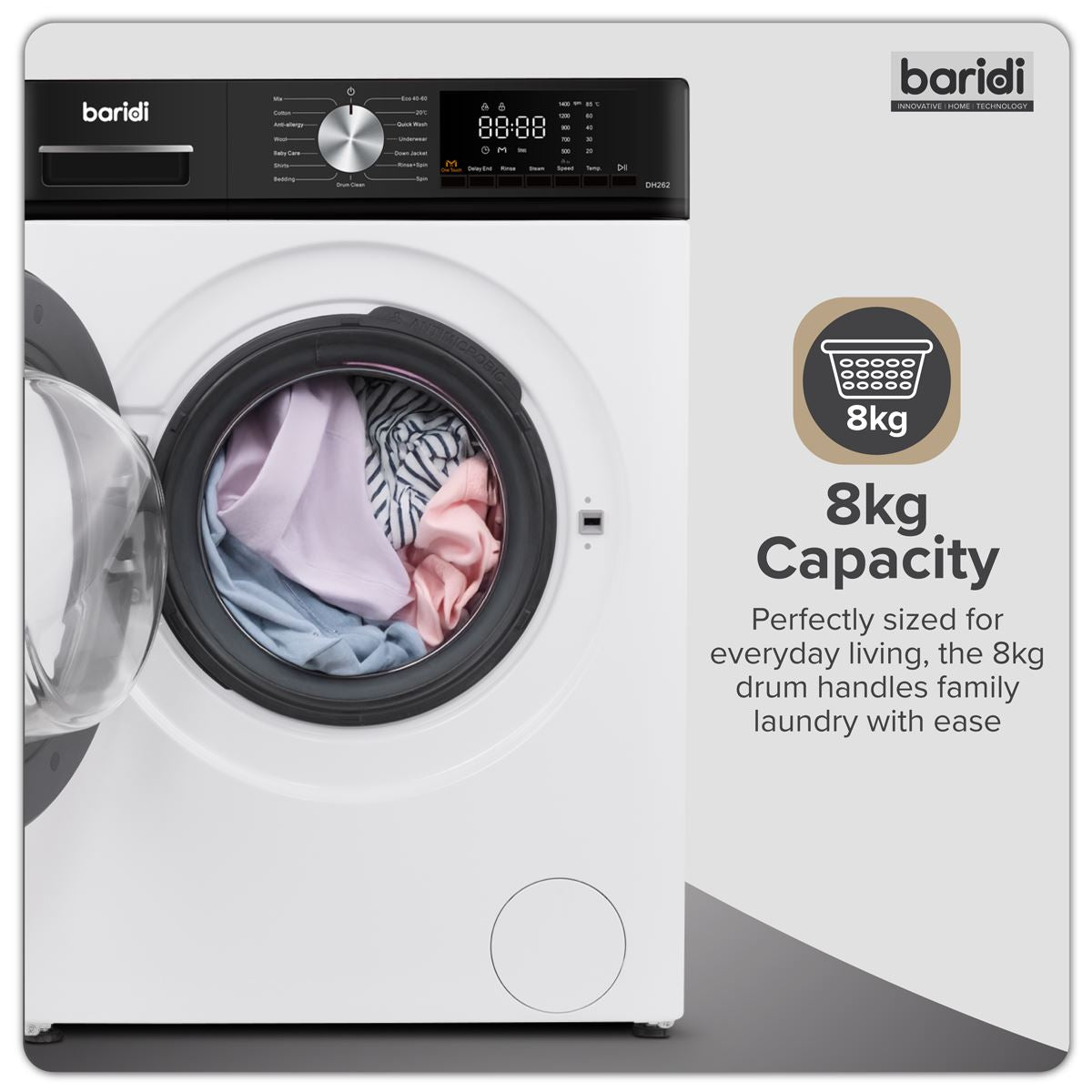 Sealey 8kg Washing Machine, Front Loading, 1400rpm Energy Rating A � White DH262