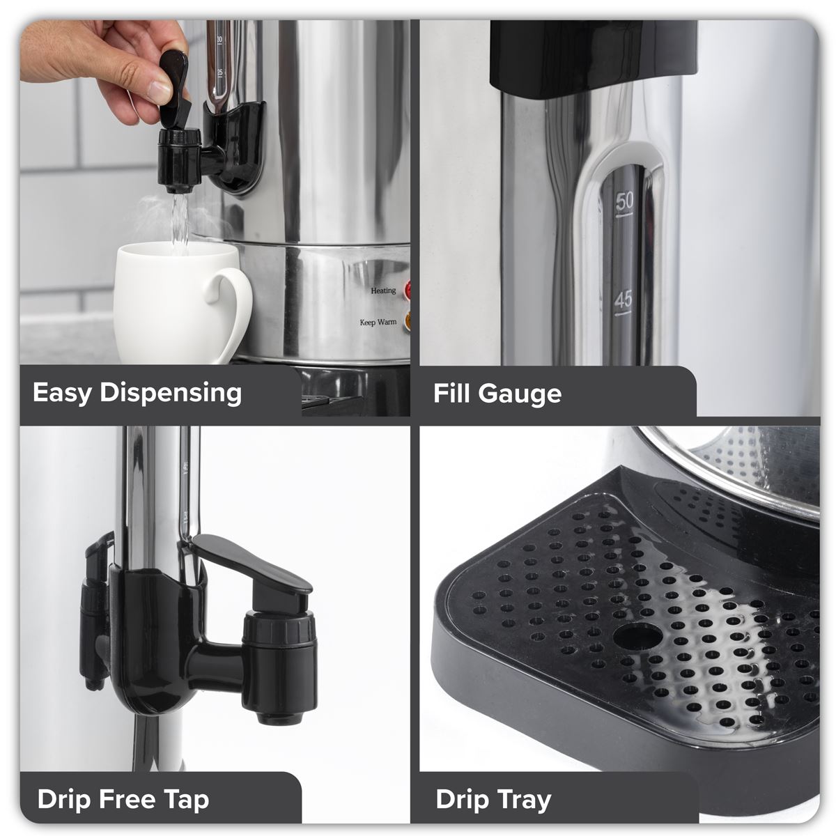 Sealey Baridi Hot Water Boiler Tea Urn 10L Capacity Stainless Steel DH269