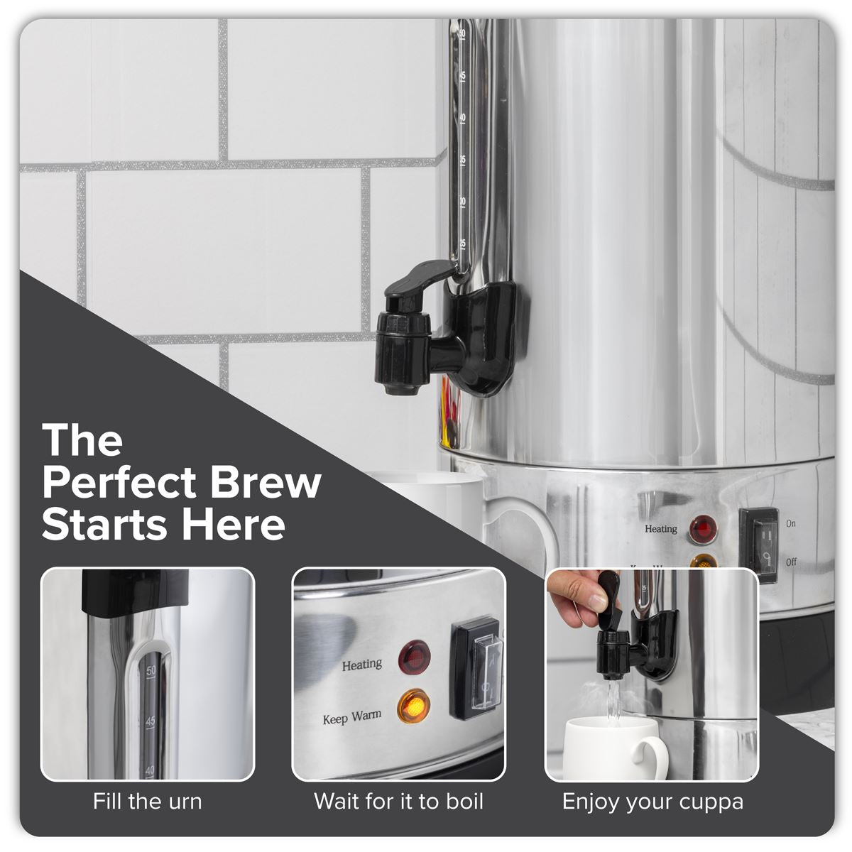 Sealey Baridi Hot Water Boiler Tea Urn 10L Capacity Stainless Steel DH269