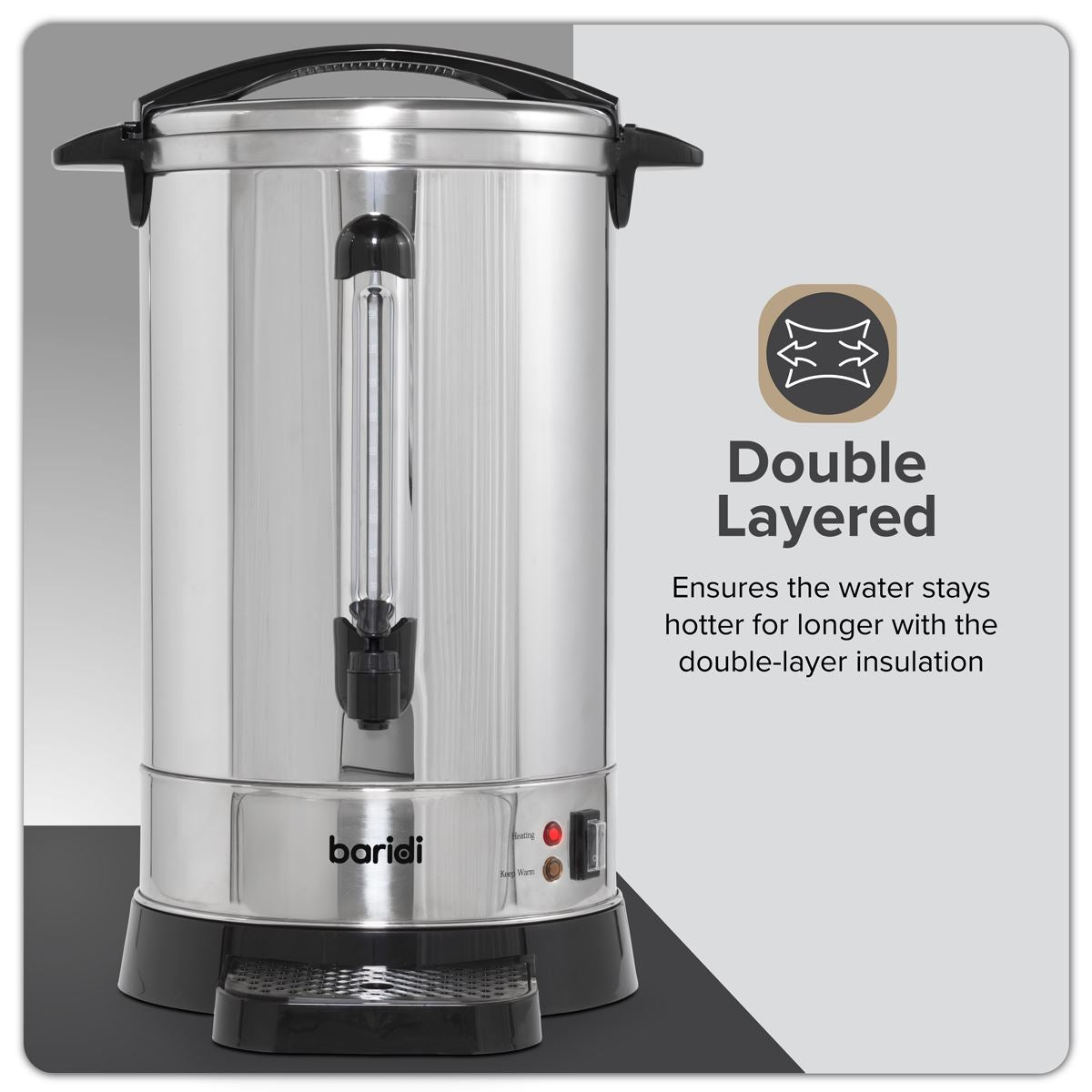 Sealey Baridi Hot Water Boiler, Tea Urn, 20L Capacity, Stainless Steel DH270