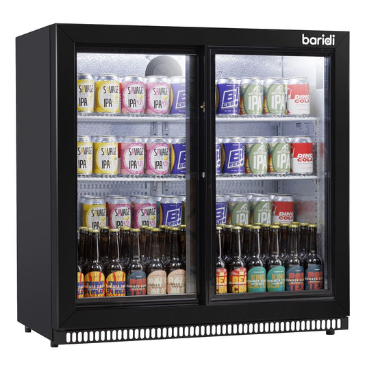 Baridi Back Bar Drinks Fridge Cooler Double Sliding Doors 190L Capacity DH273