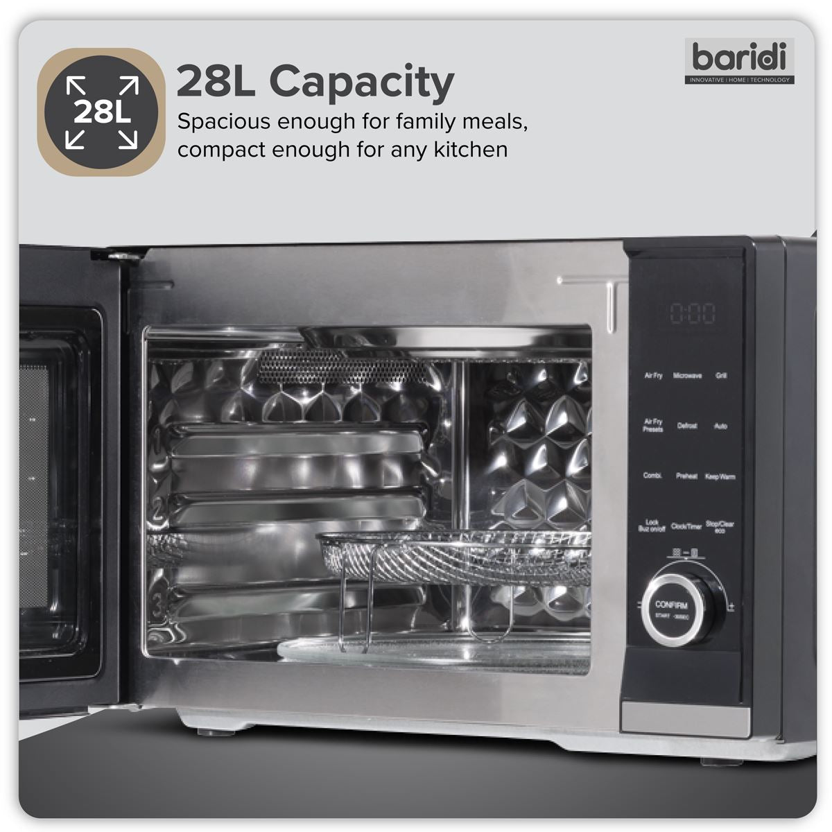 Sealey Baridi 7-in-1 Air Fryer Microwave & Grill 28L Capacity Black DH277