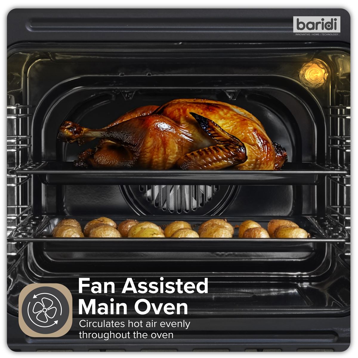Baridi 72cm Built Under Double Oven 74L Capacity Rating A Black 220-240V DH278