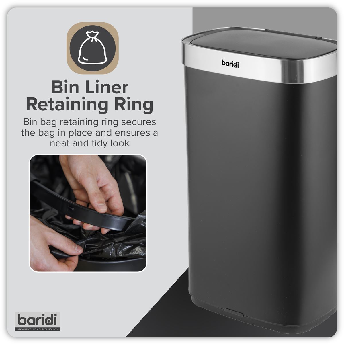 Sealey Motion Sensor Dust Bin 80L Black Stainless Steel Home And Office DH283