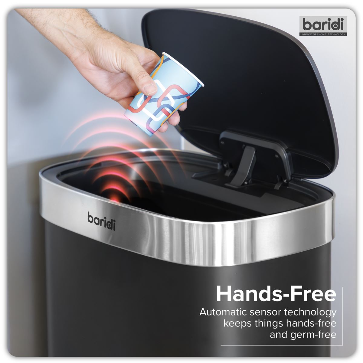 Sealey Motion Sensor Dust Bin 80L Black Stainless Steel Home And Office DH283