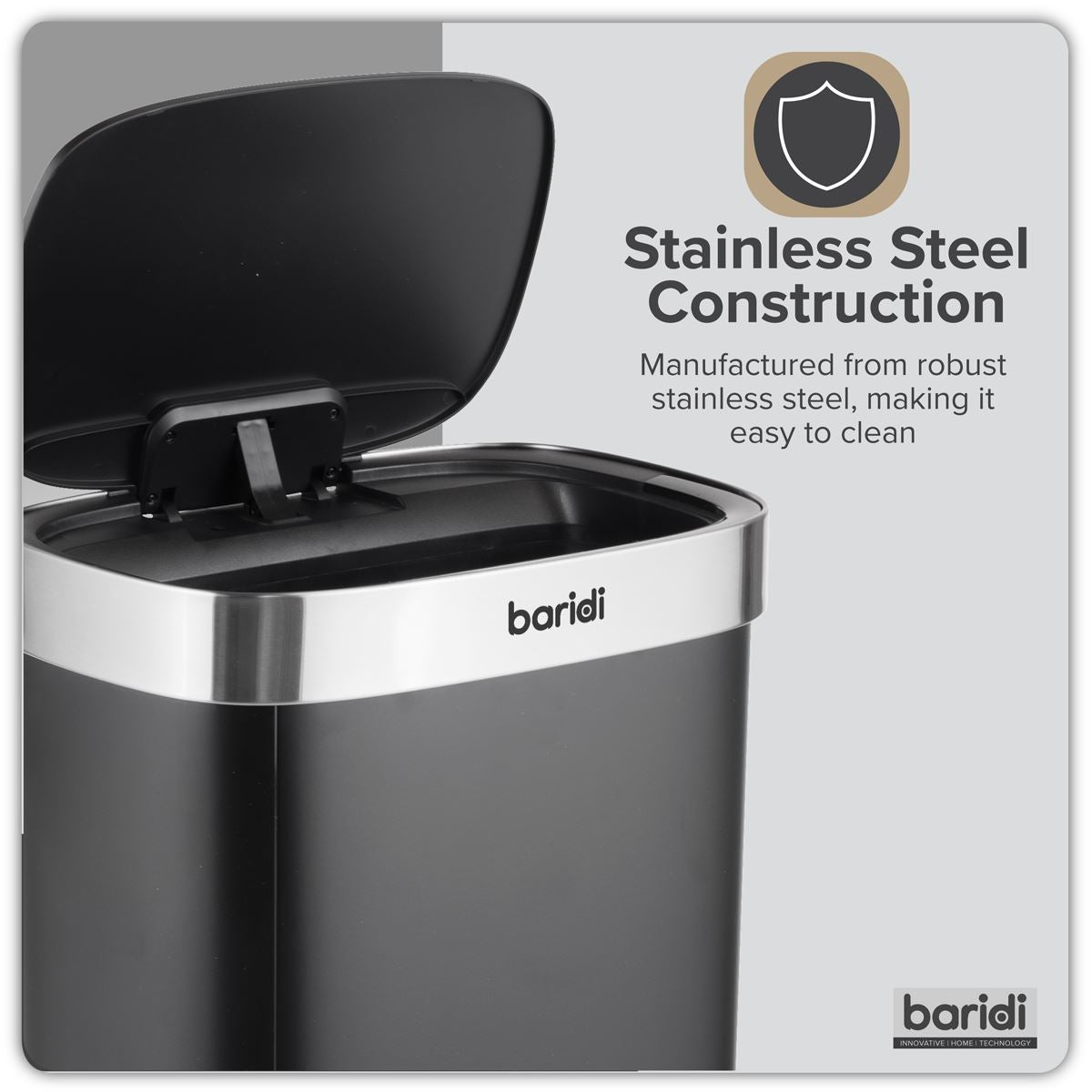 Sealey Motion Sensor Dust Bin 80L Black Stainless Steel Home And Office DH283