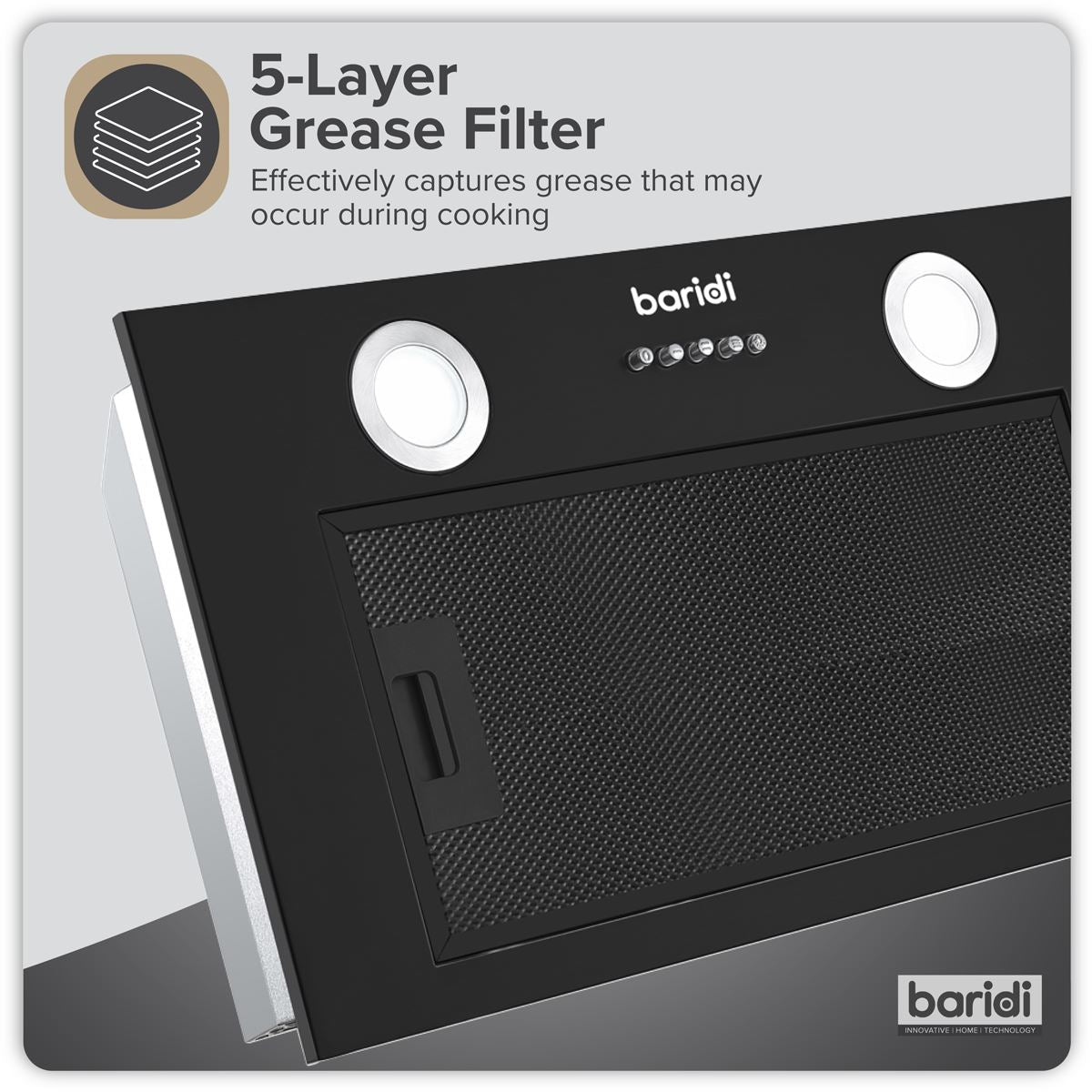 Sealey Baridi Cooker Hood with 5 Layer Filter 52cm Black DH285