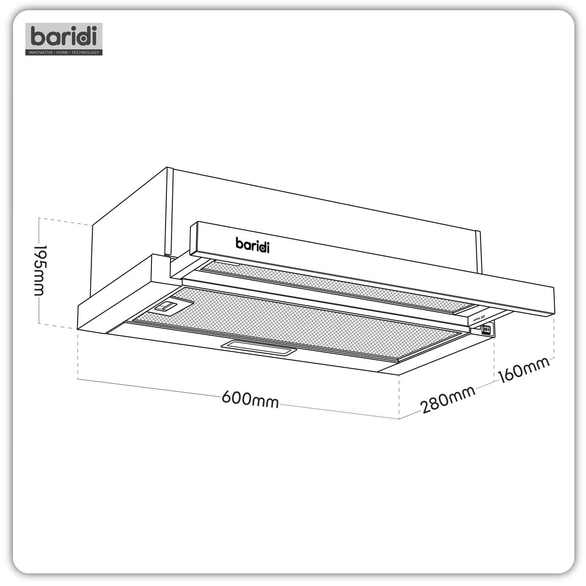 Sealey Baridi Telescopic Cooker Hood with Aluminium Filters 60cm Black DH287