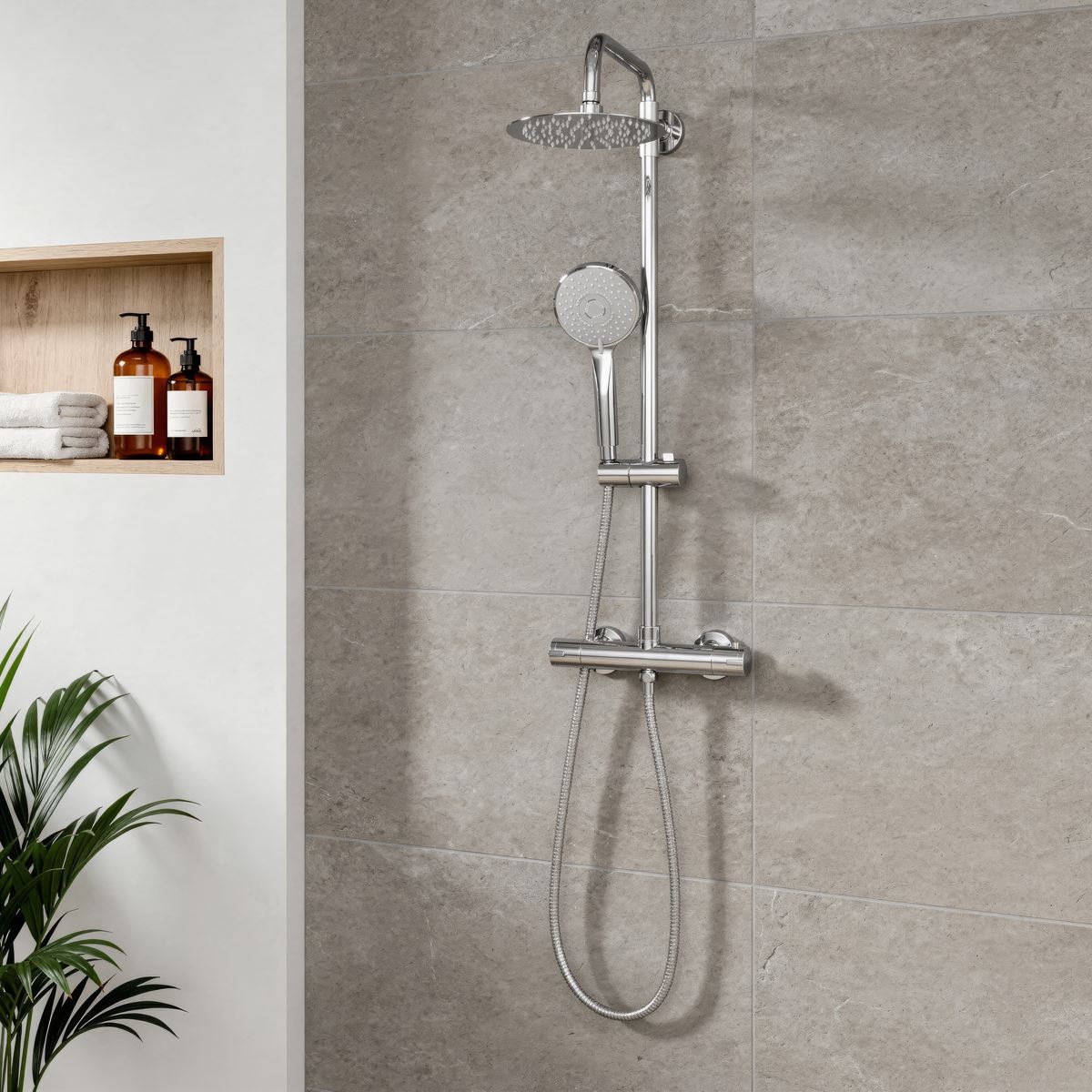 Sealey Thermostatic Shower Mixer Set, 20cm Round Head, Adjustable Rail - Chrome DH314