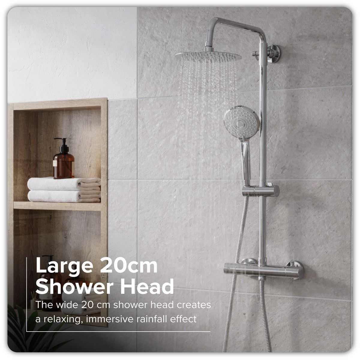 Sealey Thermostatic Shower Mixer Set, 20cm Round Head, Adjustable Rail - Chrome DH314