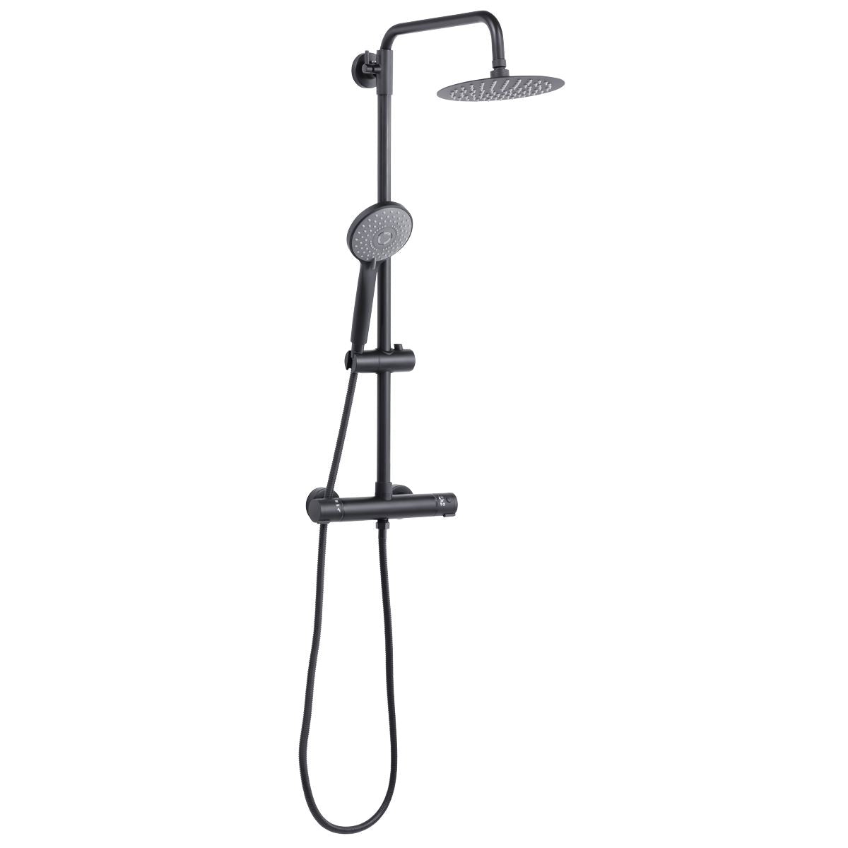 Sealey Thermostatic Shower Mixer Set, 20cm Round Head, Adjustable Rail - Black DH315
