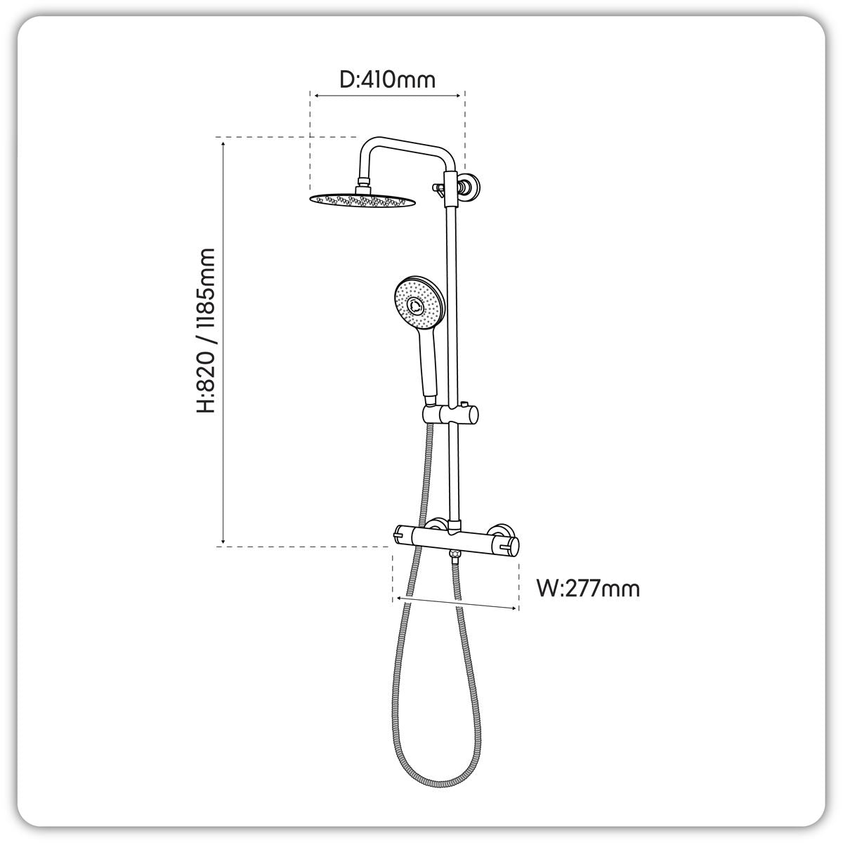 Sealey Thermostatic Shower Mixer Set, 20cm Round Head, Adjustable Rail - Black DH315