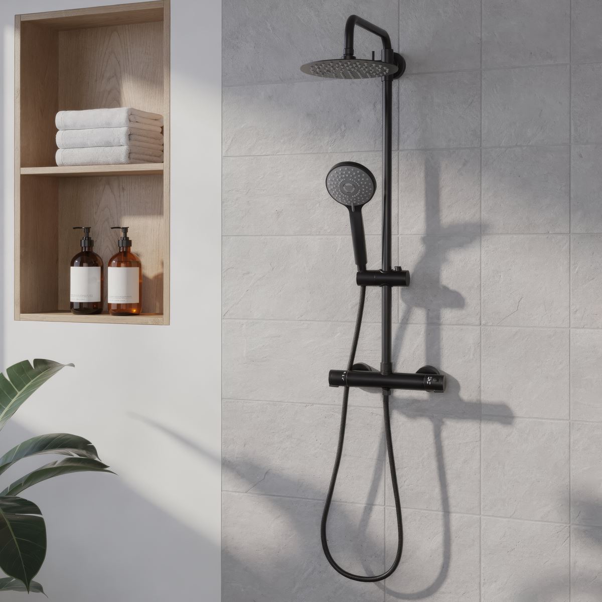 Sealey Thermostatic Shower Mixer Set, 20cm Round Head, Adjustable Rail - Black DH315
