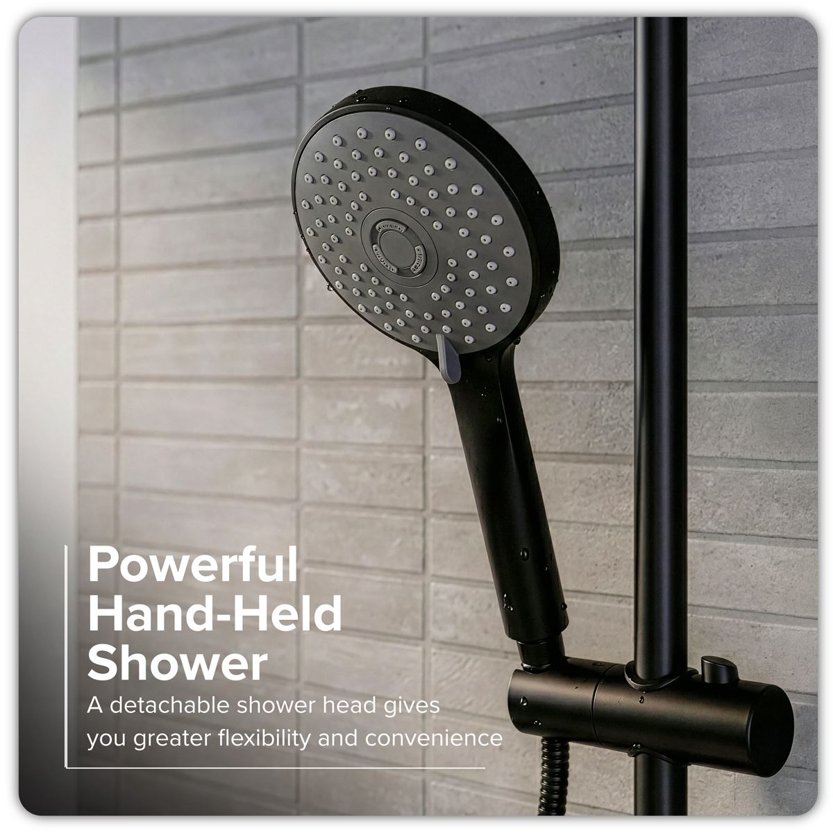 Sealey Thermostatic Shower Mixer Set, 20cm Round Head, Adjustable Rail - Black DH315