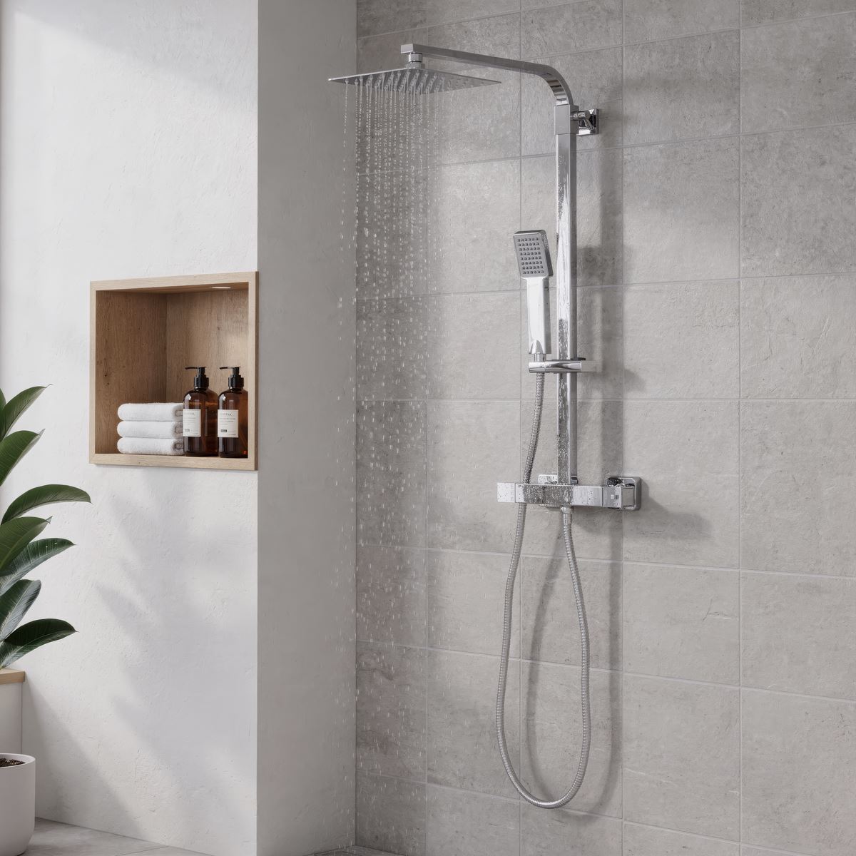 Sealey Thermostatic Shower Mixer Set, 20x20cm Square Head, Adjustable Rail - Chrome DH316