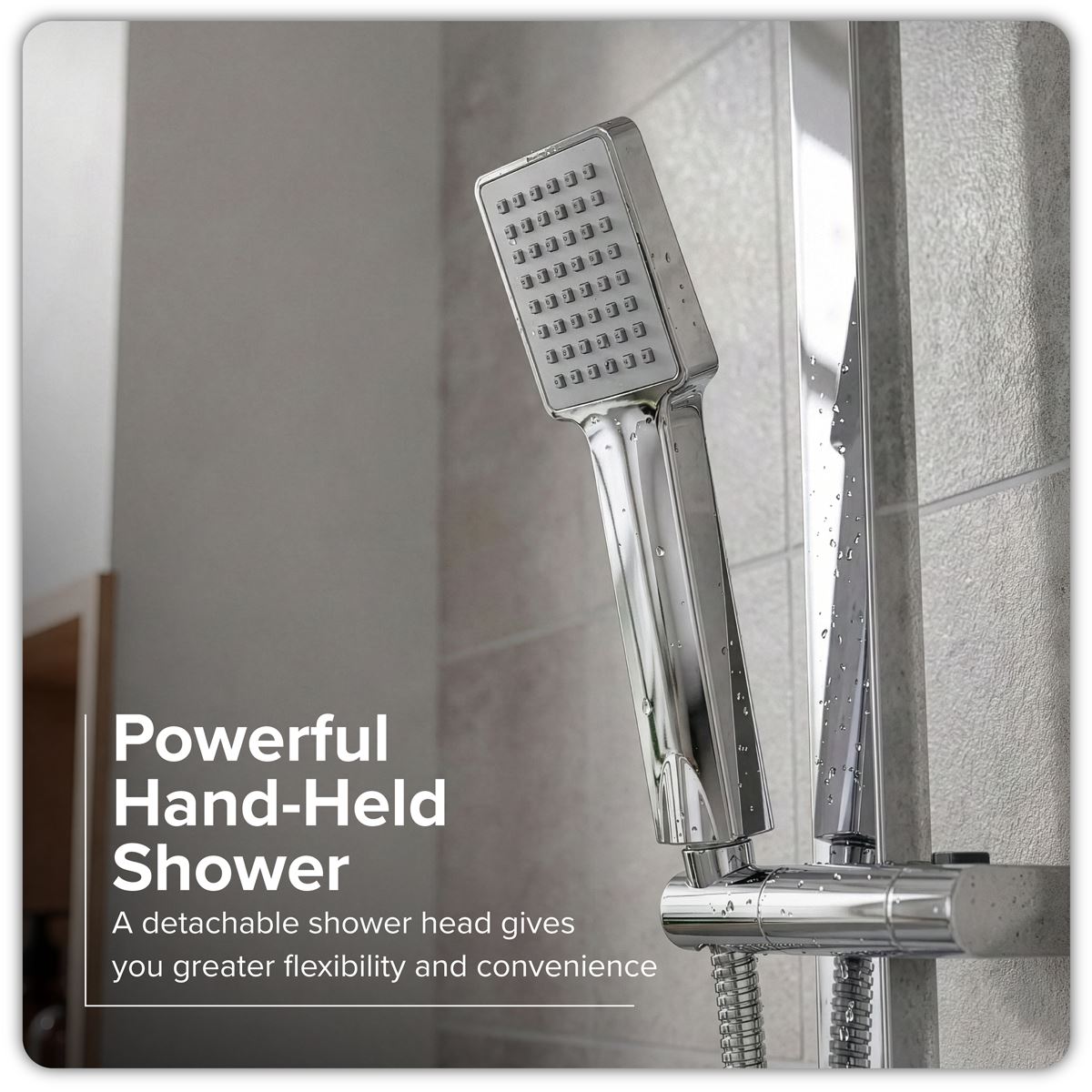 Sealey Thermostatic Shower Mixer Set, 20x20cm Square Head, Adjustable Rail - Chrome DH316