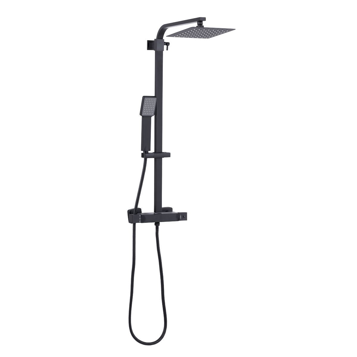Sealey Thermostatic Shower Mixer Set, 20x20cm Square Head, Adjustable Rail - Black DH317