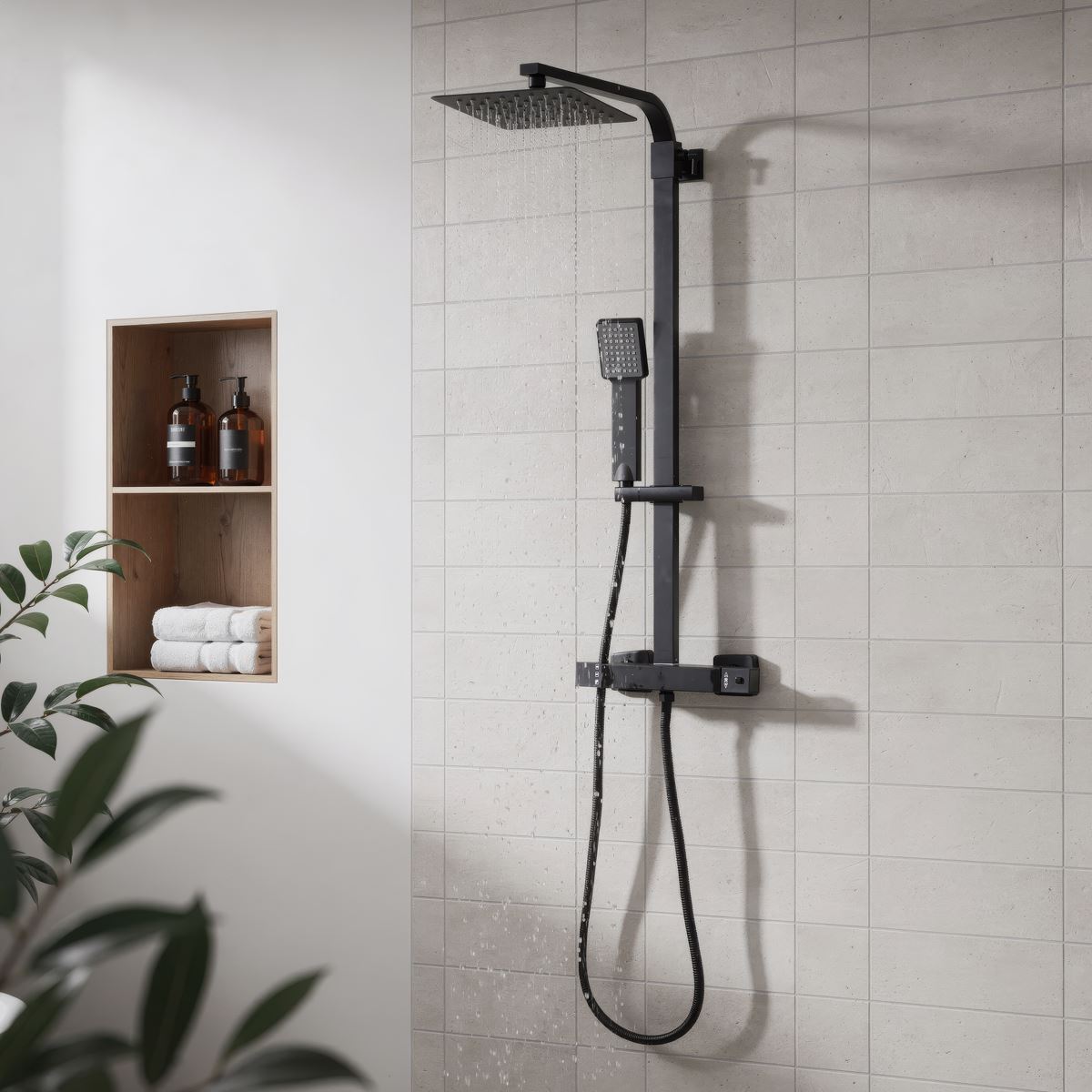 Sealey Thermostatic Shower Mixer Set, 20x20cm Square Head, Adjustable Rail - Black DH317