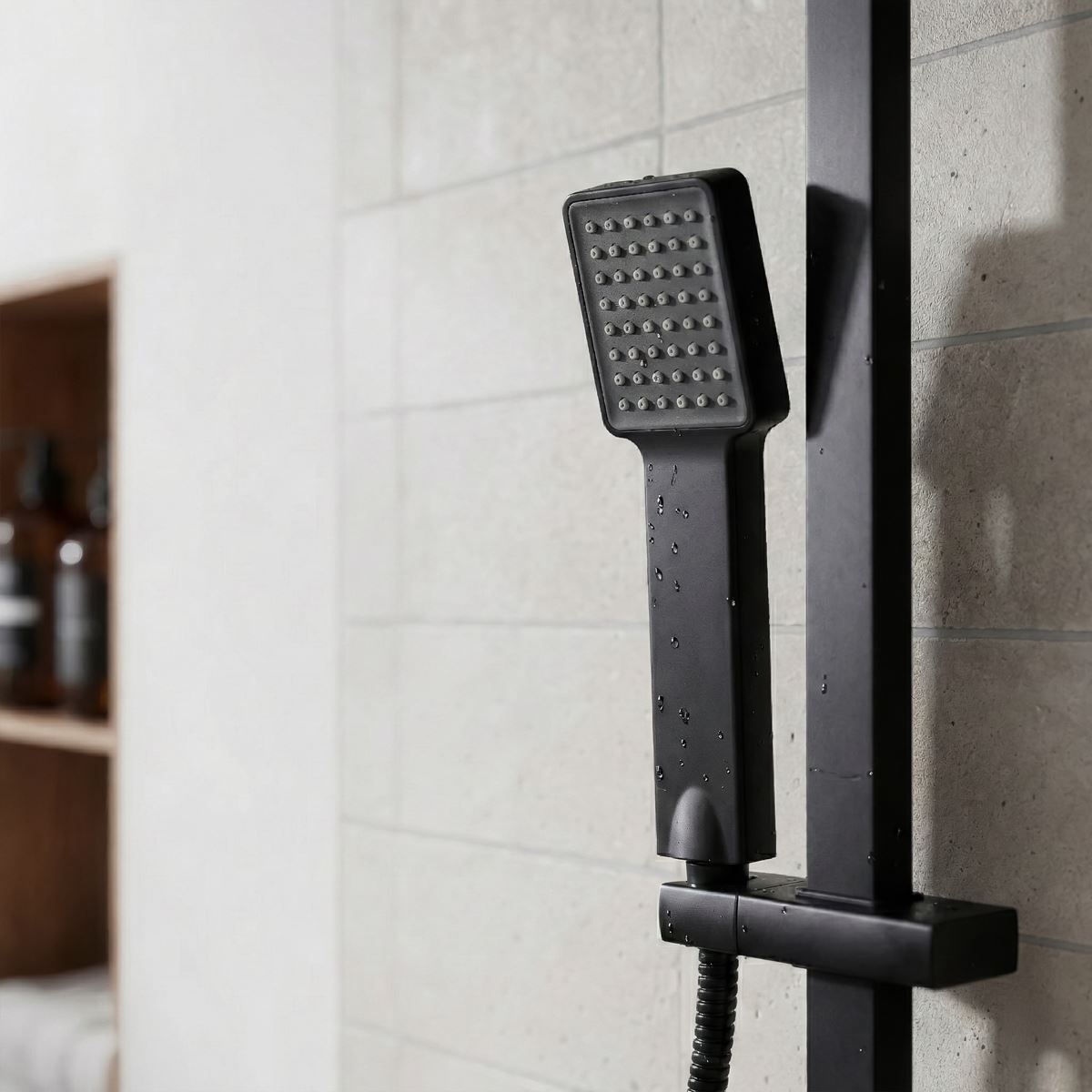 Sealey Thermostatic Shower Mixer Set, 20x20cm Square Head, Adjustable Rail - Black DH317