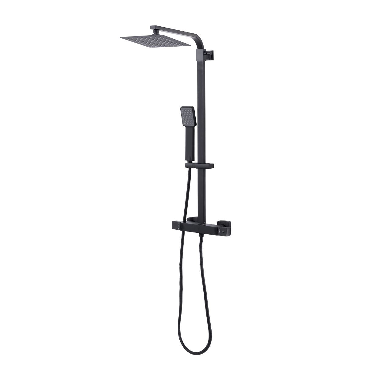 Sealey Thermostatic Shower Mixer Set, 20x20cm Square Head, Adjustable Rail - Black DH317
