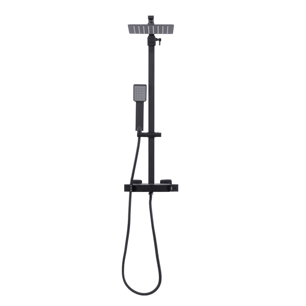Sealey Thermostatic Shower Mixer Set, 20x20cm Square Head, Adjustable Rail - Black DH317