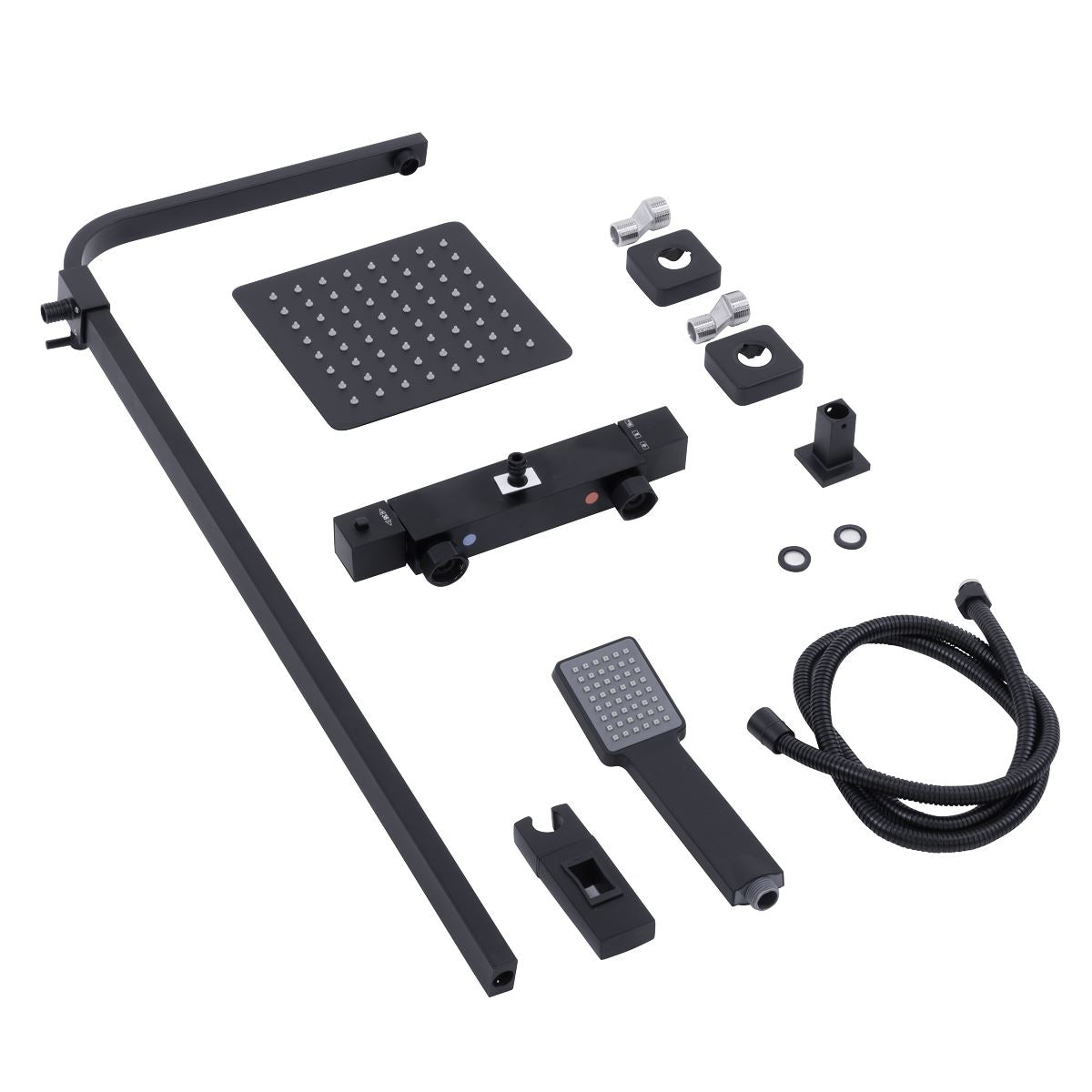 Sealey Thermostatic Shower Mixer Set, 20x20cm Square Head, Adjustable Rail - Black DH317