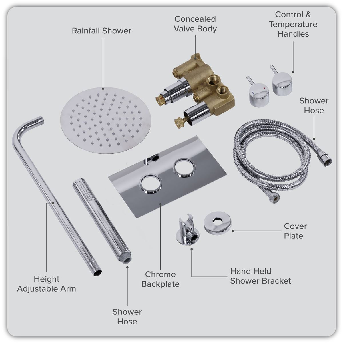 Sealey Concealed Thermostatic Shower Set 20cm Round Head & Hand Shower - Chrome DH318