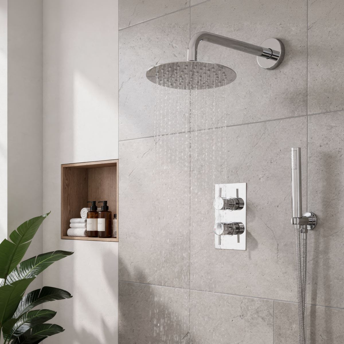 Sealey Concealed Thermostatic Shower Set 20cm Round Head & Hand Shower - Chrome DH318