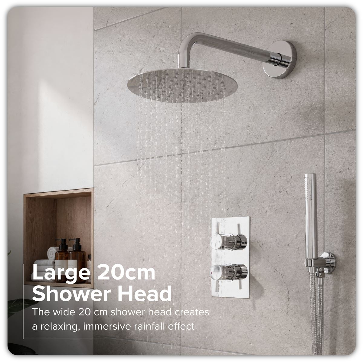 Sealey Concealed Thermostatic Shower Set 20cm Round Head & Hand Shower - Chrome DH318